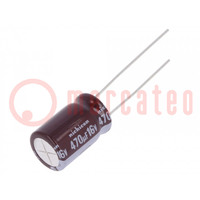 Condensateur: électrolytique; low ESR; THT; 470uF; 16VDC; Ø10x16mm