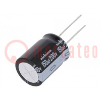 Capacitor: electrolytic; THT; 150uF; 200VDC; Ø18x25mm; Pitch: 7.5mm