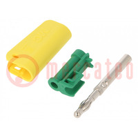 Plug; 4mm banana; 32A; yellow-green; nickel plated; on cable
