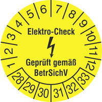 Prüfplakette, Elektro-Check, Geprüft gemäß BetrSichV, 2cm Version: 28-33 - Elektro-Check 28-33