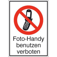 Foto-Handy benutzen verboten Verbots-Kombischild, 26,2x37,1 cm