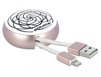DeLOCK Câble rétractable USB 2.0 Type-A à Lightning™ 8 broches, blanc / rose pâle