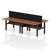 Air Back-to-Back 1400 x 800mm Height Adjustable 4 Person Office Bench Desk Walnut Top with Scalloped Edge Black Frame with Black Straight Screen