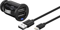 Apple Lightning Auto-Ladeset (12 W), Schwarz, 1 m - Kfz-Ladeadapter mit 2x USB-Anschlüssen, Apple Li