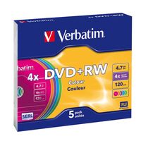 DVD+RW 4X, 4.7GB Colour, 5 Pack,