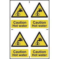 Caution hot water sign - pack of 4