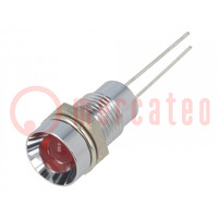 Indicator: LED; recessed; red; Ø8.2mm; IP40; for PCB; brass