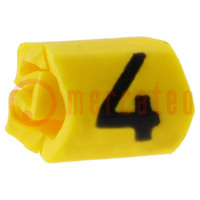Markeringen; Aanduiding: 4; 1÷3mm; PVC; geel; -65÷105°C; doorsteek