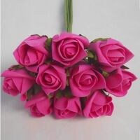 Artificial Colourfast Cottage Rose Bud Bunch - 24cm, Hot Pink