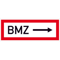 BMZ rechtsweisend ---> Hinweisschild Brandschutz, Alu, Größe 29,70x10,50 cm DIN 4066-D1