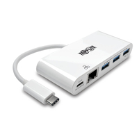 Tripp Lite U460-003-3AG-C 3-Port USB-C Hub - USB 3.x (5Gpbs) Hub Ports, Gigabit Ethernet, 60W PD Charging, White