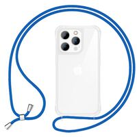 NALIA Necklace Cover with Band compatible with iPhone 14 Pro Case, Transparent Anti-Yellow Phonecase & Adjustable Holder Strap, Protective Crossbody Hardcase & Silicone Bumper Blue