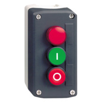 Aufbaugehäuse, 2 Drucktaster grün/rot, 1 Leuchtmelder rot, 1 Schließer + 1 Öffne
