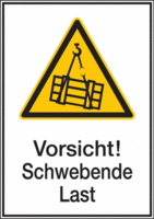 Kombischild - Warnung vor schwebender Last, Vorsicht!<br>Schwebende Last, Weiß