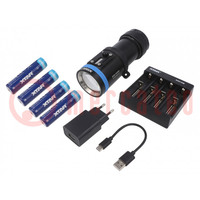 Torcia: subacquea LED; L: 149,8mm; 1000lm,2000lm,4000lm; Ø: 59mm