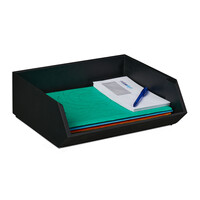Relaxdays Schreibtischorganizer, 4 Fächer, Bambusbox stapelbar, multifunktional, HxBxT: ca. 6,5 x 35 x 26 cm, anthrazit