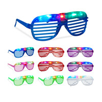 Relaxdays LED Brille, 10er Set, Partybrille leuchtend, 3 Leuchtmodi, Fasching & Festival, Gitterbrille, Kunsstoff, bunt
