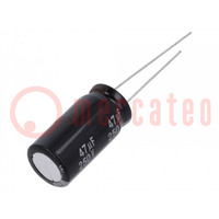 Capacitor: electrolytic; THT; 47uF; 250VDC; Ø12.5x25mm; Pitch: 5mm