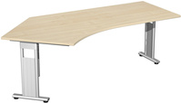 Oxford-Freiformtisch 135°, links zweiseitig verkürzt, Ahorn-Dekor mit C-Fuß in Alusilber HxBxT 680 - 820 x 2166 x 800 mm | GF1358-02