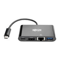Tripp Lite Adaptador USB-C Type-C a HDMI con Hub USB-A, Gigabit Ethernet, Thunderbolt 3, 4K — Carga PD, 30 Hz, Negro