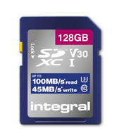 Integral INSDX128G-100V30 128GB SD CARD SDXC UHS-1 U3 CL10 V30 UP TO 100MBS READ 45MBS WRITE memory card UHS-I