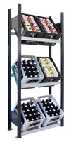 Rayonnage de base pour caisses de boissons, 3 niveaux - 1800x750x300 mm, noir/argent