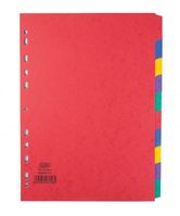 Elba Heavyweight Subject Dividers 10-Part Card Multipunched 220gsm A4 Assorted Ref 400007513