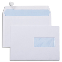 Boîte de 500 enveloppes Blanches 80g C5 162x229 mm fenêtre 45x100 mm auto-adhésives