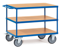 fetra® Tischwagen, 3 Ladeflächen 850 x 500 mm, Holz Buchendekor, 500 kg Tragkraft