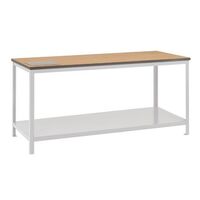 Modular square tube workbenches - Standard workbench with lower shelf, L x D - 1800 x 900mm laminate worktop