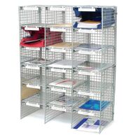Coloured wire mail sort units, grey 18 compartments