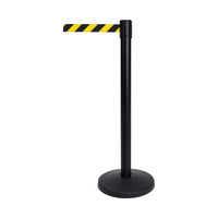 Barrier Post / Barrier Tape Post / Barrier Stand "Uno" | metal cast with black plastic coating black yellow / black - diagonal stripes 4000 mm