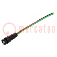 Indicator: LED; recessed; red/green; 230VAC; Ø11mm; IP40; plastic