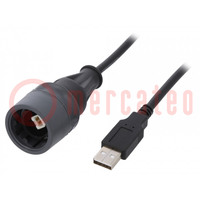 Kábel-adapter; USB 2.0; USB A dugó,USB B dugó (tömített); 1A; 5m