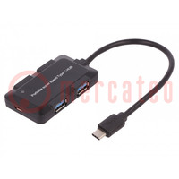 Hub USB; USB A socket x4,USB C plug; USB 3.1; black; 10Gbps; 0.2m