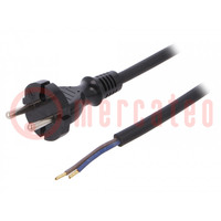 Kabel; 2x1mm2; CEE 7/17 (C) stekker,draden; rubber; 3m; zwart; 16A
