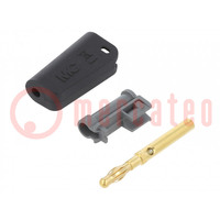 Plug; 4mm banana; 19A; 30VAC; 60VDC; black; gold-plated; 1mm2