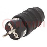 Connector: AC supply; male; plug; 2P+PE; 250VAC; 16A; black; PIN: 3