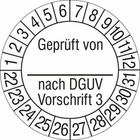 Modellbeispiel: Prüfplaketten ohne Jahresfarbe (10 Jahre), Geprüft von... nach DGUV Vorschrift 3 (Art. 30.c2130-22)