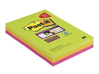 POST-IT SUPER STICKY NOTAS GRANDES, COLORES SURTIDOS, CON LÍNEAS, 101 MM X 152 MM, 76 HOJAS/BLOC, 3 BLOCS/PAQUETE