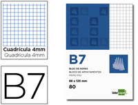 BLOC NOTAS LIDERPAPEL CUADRO 4MM B7 80 HOJAS 60G/M2 PERFORADO