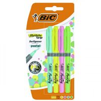 Bic Grip Highlighter Pen Chisel Tip 1.5-3.3mm Line Assorted Pastel Colou(Pack 4)