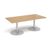 Trumpet base rectangular boardroom table 2000mm x 1000mm - silver base and oak t