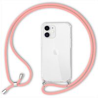 NALIA Necklace Cover with Band compatible with iPhone 12 Mini Case, Transparent Protective Hardcase & Adjustable Holder Strap, Easy to Carry Crossbody Phone Bumper Rugged Skin Pink