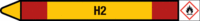 Rohrmarkierer mit Gefahrenpiktogramm - H2, Rot/Gelb, 2.6 x 25 cm, Selbstklebend