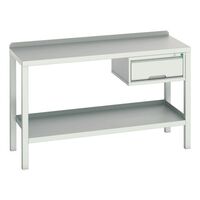Bott heavy duty welded workbenches with steel worktop and grey drawer