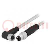 Cable: for sensors/automation; M8-M8; male; female; PIN: 3; plug