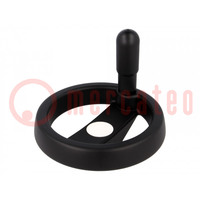 Knob; with handle; H: 44mm; Ømount.hole: 12mm; black; 0÷80°C