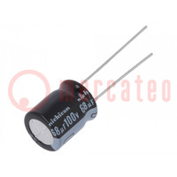 Capacitor: electrolytic; THT; 68uF; 100VDC; Ø10x12.5mm; Pitch: 5mm