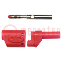 Plug; 4mm banana; 45A; 600VAC; red; soldered; copper beryllium